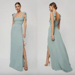 Reformation Sage Green Pastel Westerly Tie Strap Square Neck Slit Maxi Dress